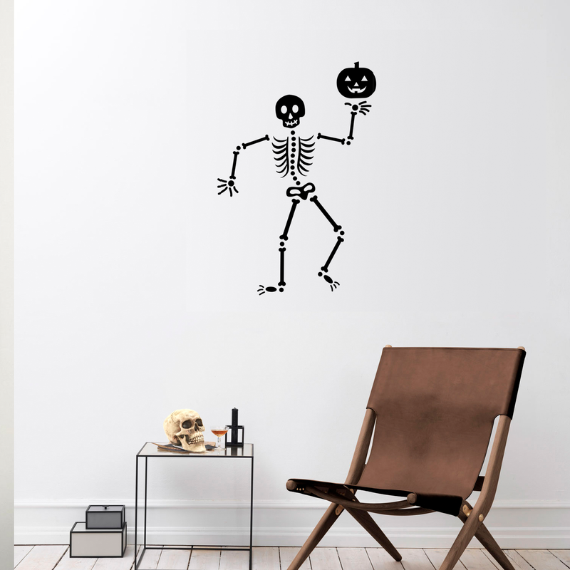 Vinyl Wall Art Decal - Happy Skeleton - Fun Spooky Halloween Seasonal Decoration Sticker - Kids Teens Adults Indoor Outdoor Wall Door Window Living Room Office Decor 3