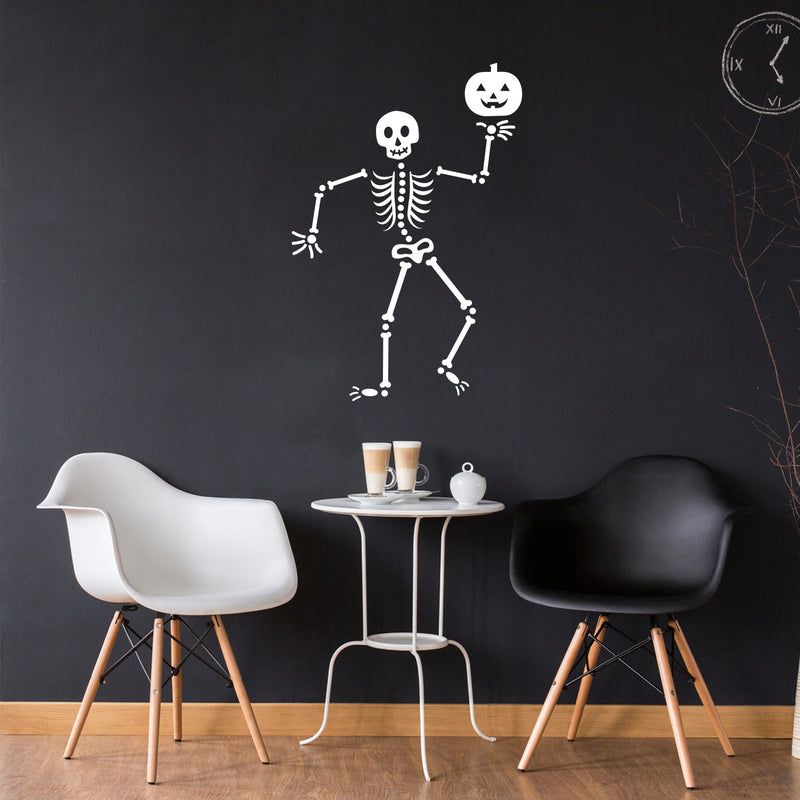 Vinyl Wall Art Decal - Happy Skeleton - 34" x 23" - Fun Spooky Halloween Seasonal Decoration Sticker - Kids Teens Adults Indoor Outdoor Wall Door Window Living Room Office Decor (34" x 23"; White) 3