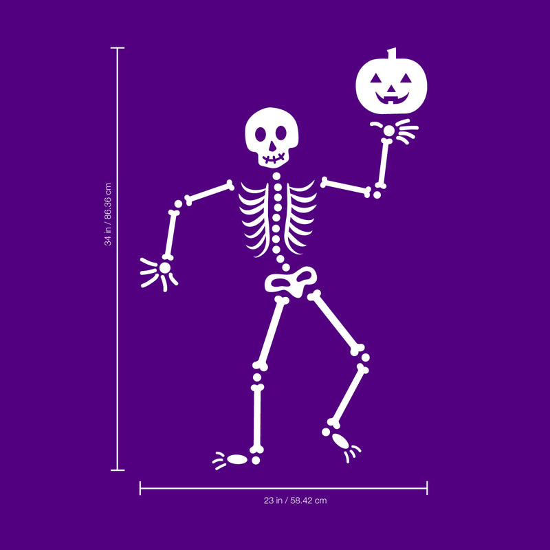 Vinyl Wall Art Decal - Happy Skeleton - 34" x 23" - Fun Spooky Halloween Seasonal Decoration Sticker - Kids Teens Adults Indoor Outdoor Wall Door Window Living Room Office Decor (34" x 23"; White) 4