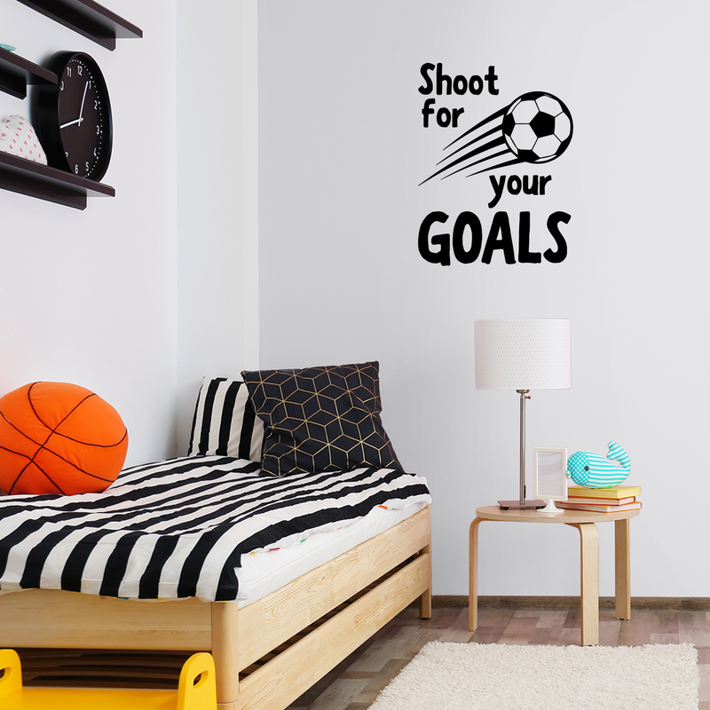 Wall Art Vinyl Decal - Shoot for Your Goals - 30" x 23" - Unisex Kids Little Boys Bedroom Soccer Decoration Sticker - Children’s Indoor Outdoor Play Room Closet Door Classroom Daycare Sign 3