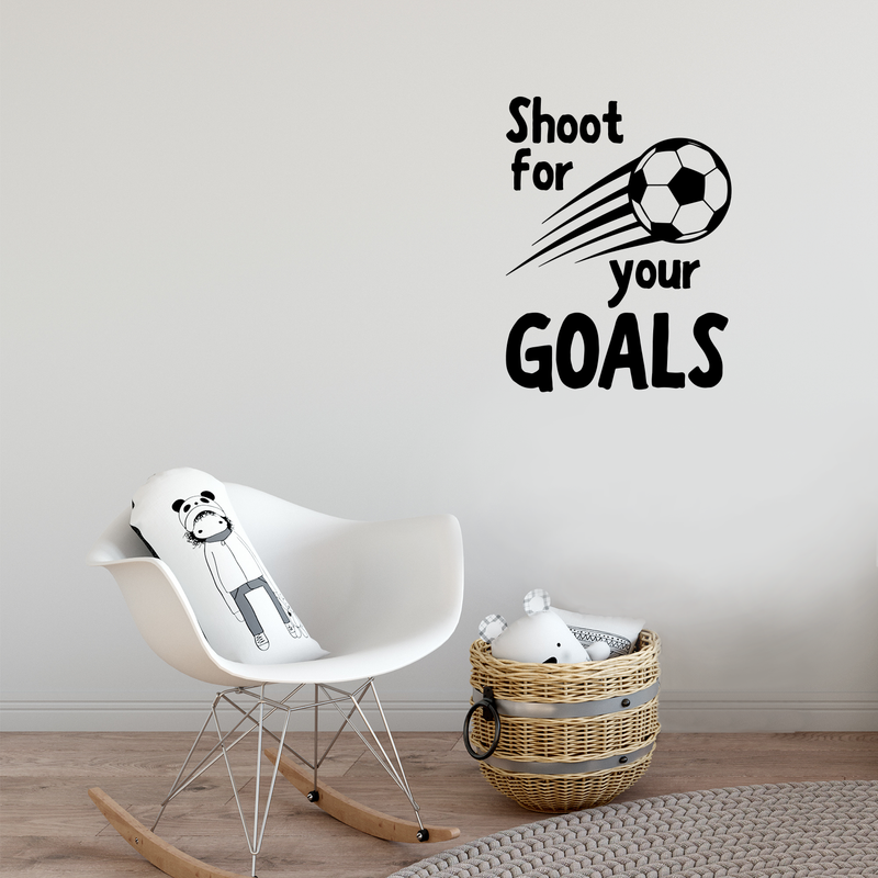 Wall Art Vinyl Decal - Shoot For Your Goals - Unisex Kids Little Boys Bedroom Soccer Decoration Sticker - Children's Indoor Outdoor Play Room Closet Door Classroom Daycare Sign 2