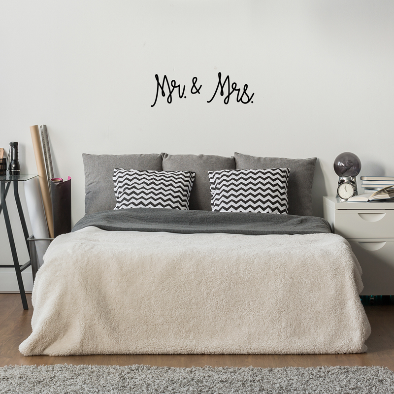 Vinyl Wall Art Decal - Mr and Mrs - 10" x 30" - Couples Wedding Reception Happy Home Adhesive Peel Off Sticker - Marriage Wedlock of Love Living Room Bedroom Decor Stickers 2