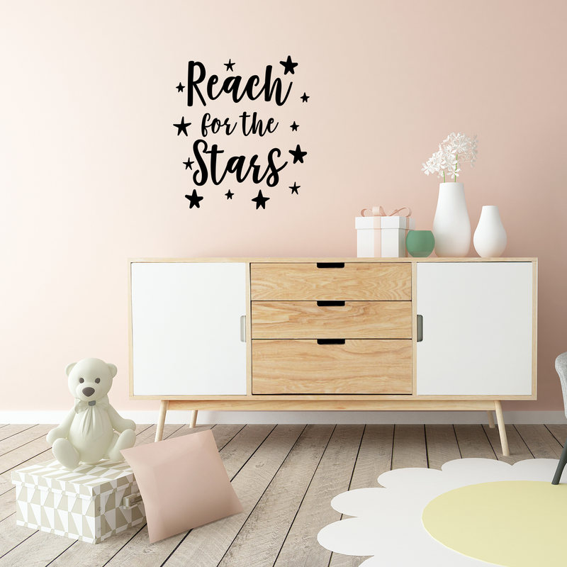 Vinyl Wall Art Decal - Reach for The Stars - 26" x 23" - Inspirational Little Kids Toddlers Nursery Playroom Bedroom Home Apartment Daycare Classroom Positive Quote Sticker Stencil Adhesive Decals 3