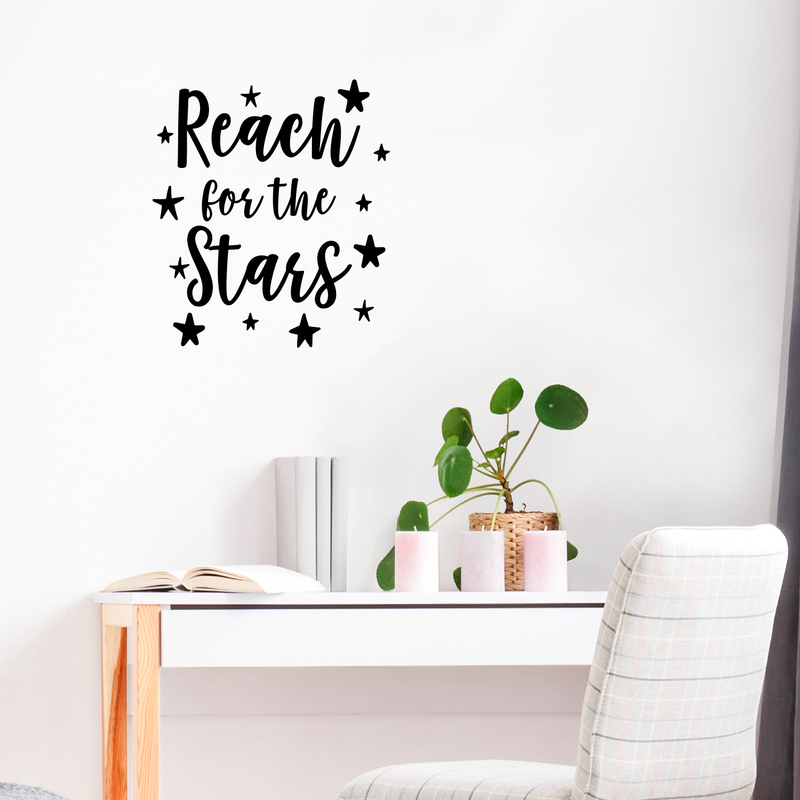 Vinyl Wall Art Decal - Reach for The Stars - 26" x 23" - Inspirational Little Kids Toddlers Nursery Playroom Bedroom Home Apartment Daycare Classroom Positive Quote Sticker Stencil Adhesive Decals 2