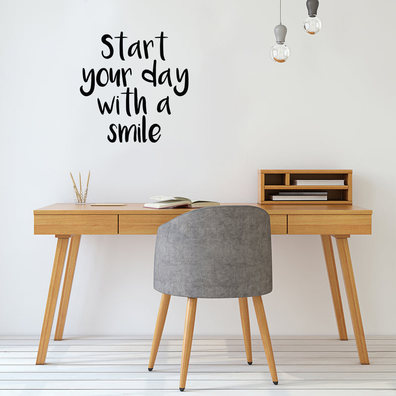 Vinyl Wall Art Decal - Start Your Day With A Smile - 23. Positive Business Workplace Bedroom Decoration - Motivational Wall Home Office Apartment Decor Sticker Adherent 2