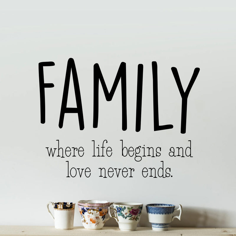 Vinyl Wall Art Decal - Family Where Life Begins & Love Never Ends - 17" x 23" - Inspirational Family Love Quotes Decoration Living Room Bedroom Indoor Outdoor Sticker for Home Decor 2