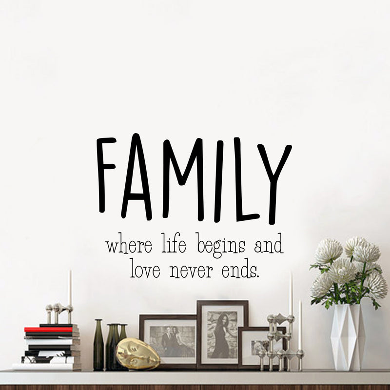 Vinyl Wall Art Decal - Family Where Life Begins & Love Never Ends - 17" x 23" - Inspirational Family Love Quotes Decoration Living Room Bedroom Indoor Outdoor Sticker for Home Decor 3