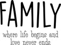 Vinyl Wall Art Decal - Family Where Life Begins & Love Never Ends - 17" x 23" - Inspirational Family Love Quotes Decoration Living Room Bedroom Indoor Outdoor Sticker for Home Decor 1