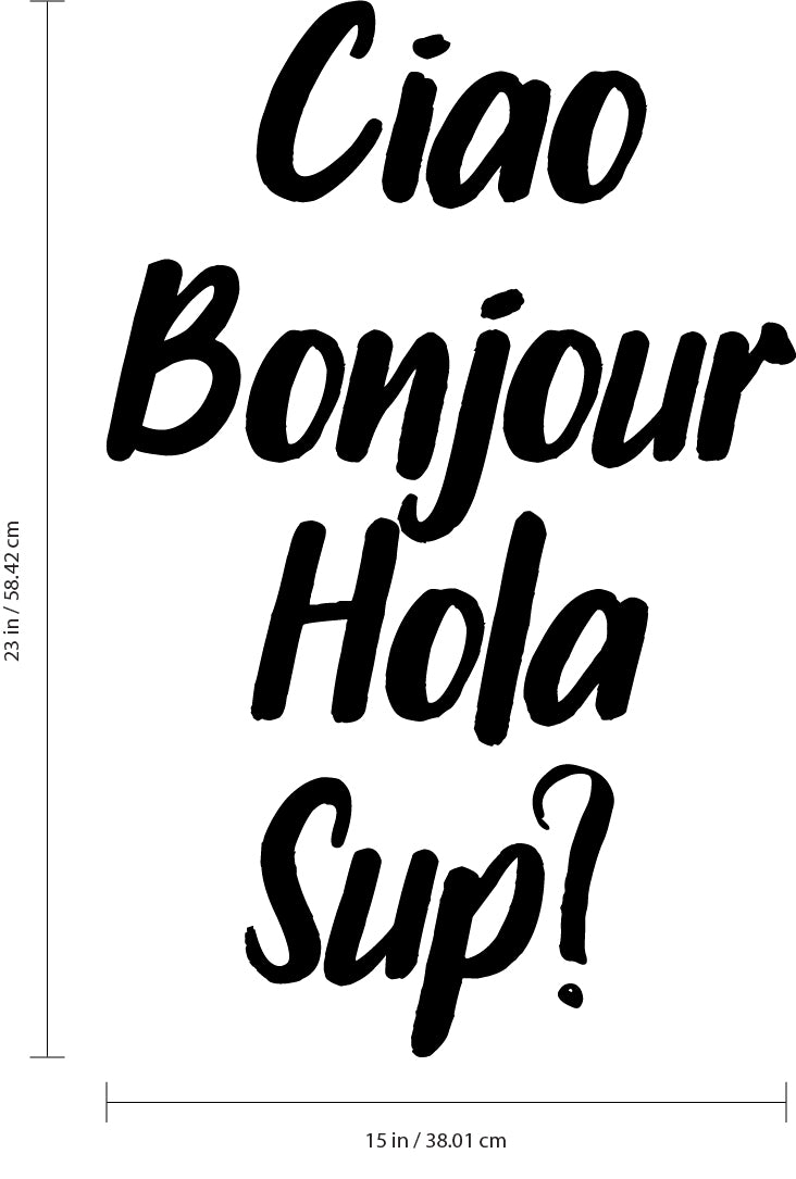 Vinyl Wall Art Decal - Ciao Bonjour Hola Sup - 23" x 15" - Office Workplace Wall Decor - Multi-Language Hello Sign for Business and Home Living Room Bedroom Apartment Decals 4