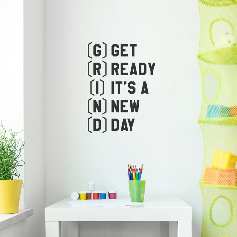 Vinyl Wall Art Decal - Grind Get Ready It’s A New Day - 31" x 23" - Inspiring Home Living Room Bedroom Gym and Fitness Decor - Peel and Stick Apartment Work Office Adhesive Decals 2