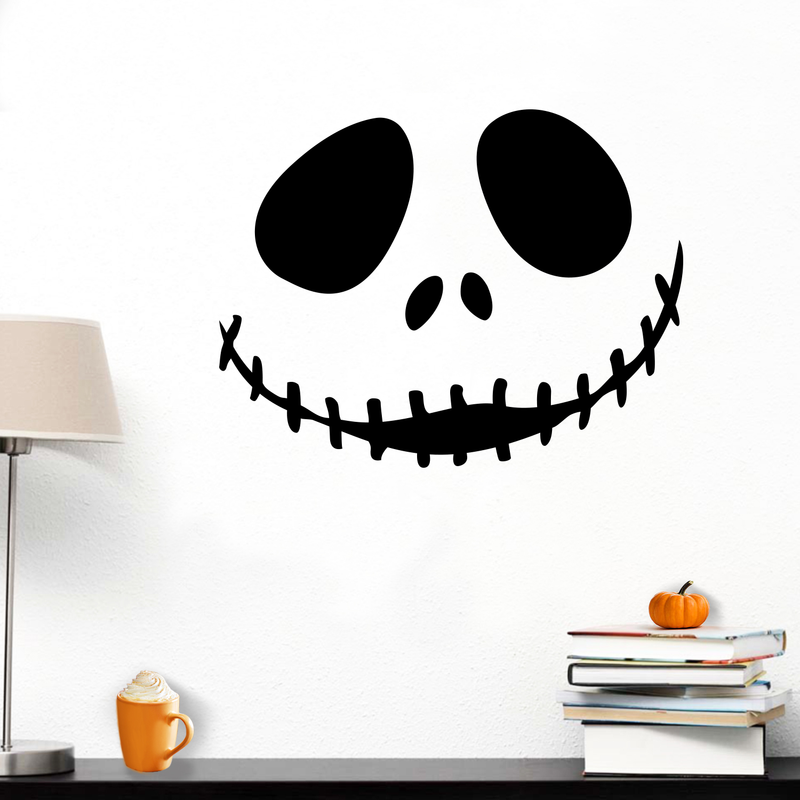 Vinyl Wall Art Decal - Jack Skellington Inspired Face - Fun Halloween Seasonal Decoration Sticker - Nightmare Before Christmas Indoor Outdoor Wall Door Window Living Room Office Decor 3
