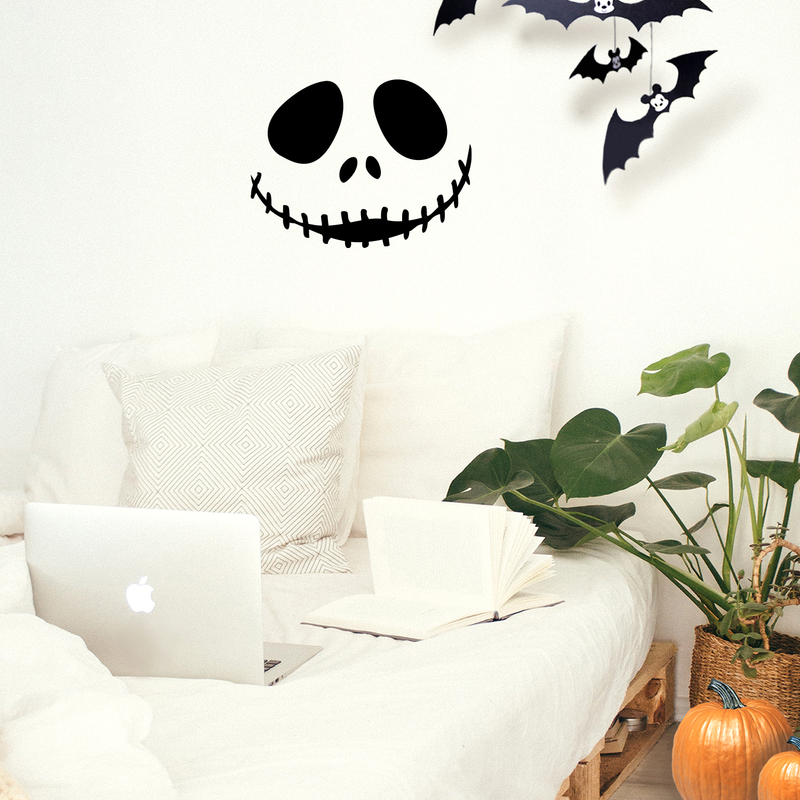 Vinyl Wall Art Decal - Jack Skellington Inspired Face - 17" x 22" - Fun Halloween Seasonal Decoration Sticker - Nightmare Before Christmas Indoor Outdoor Wall Door Window Living Room Office Decor 2