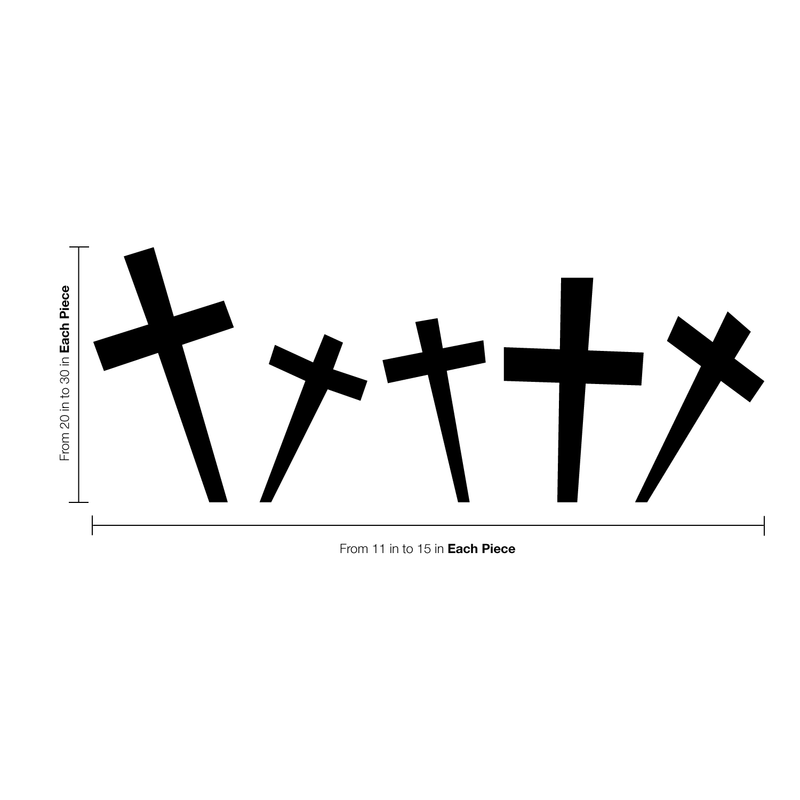 Set of 5 Vinyl Wall Art Decals - Cross Gravestones - from Each - Spooky Halloween Seasonal Movie Props Indoor Outdoor Wall Door Window Living Room Office Decor (from Each; Black) 5