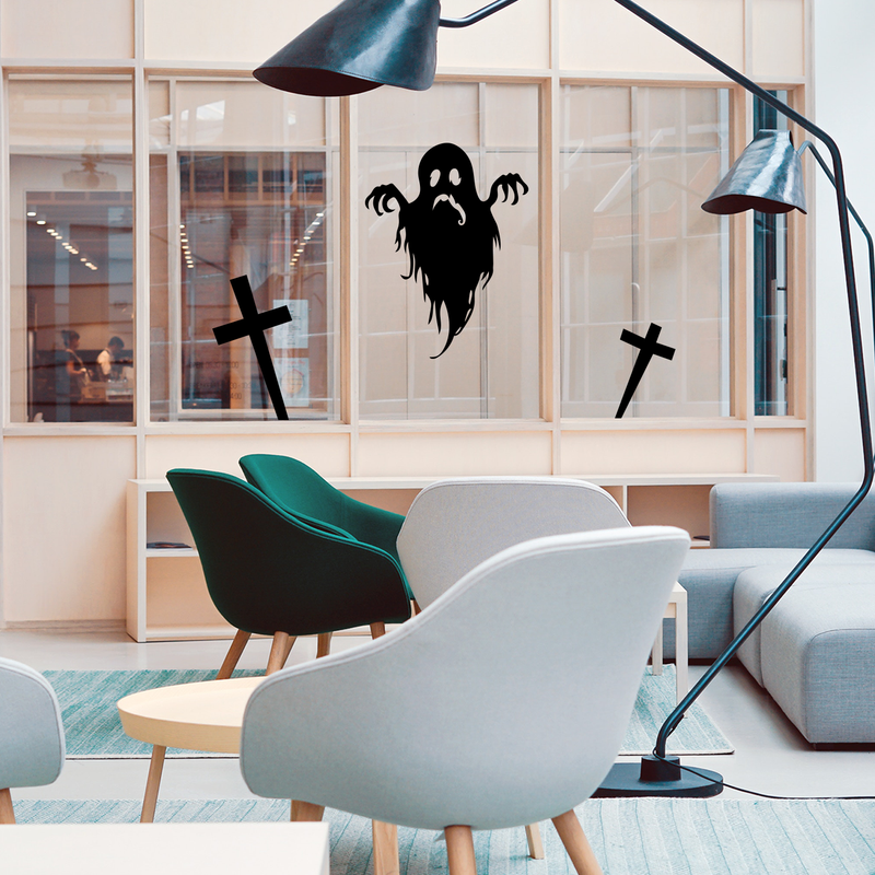 Vinyl Wall Art Decal - Sad Ghost - Fun Spooky Halloween Seasonal Movie Props Sticker - Kids Teens Adults Indoor Outdoor Wall Door Window Living Room Office Decor (27" x 20"; Black) 2