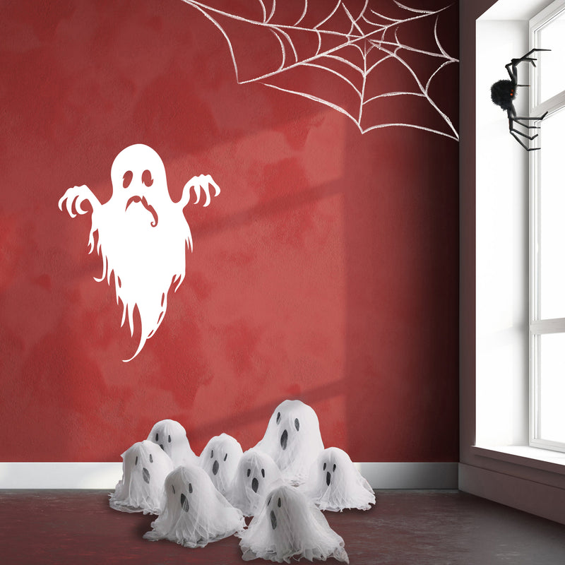 Vinyl Wall Art Decal - Sad Ghost - 27" x 20" - Fun Spooky Halloween Seasonal Movie Props Sticker - Kids Teens Adults Indoor Outdoor Wall Door Window Living Room Office Decor (27" x 20"; White) 1