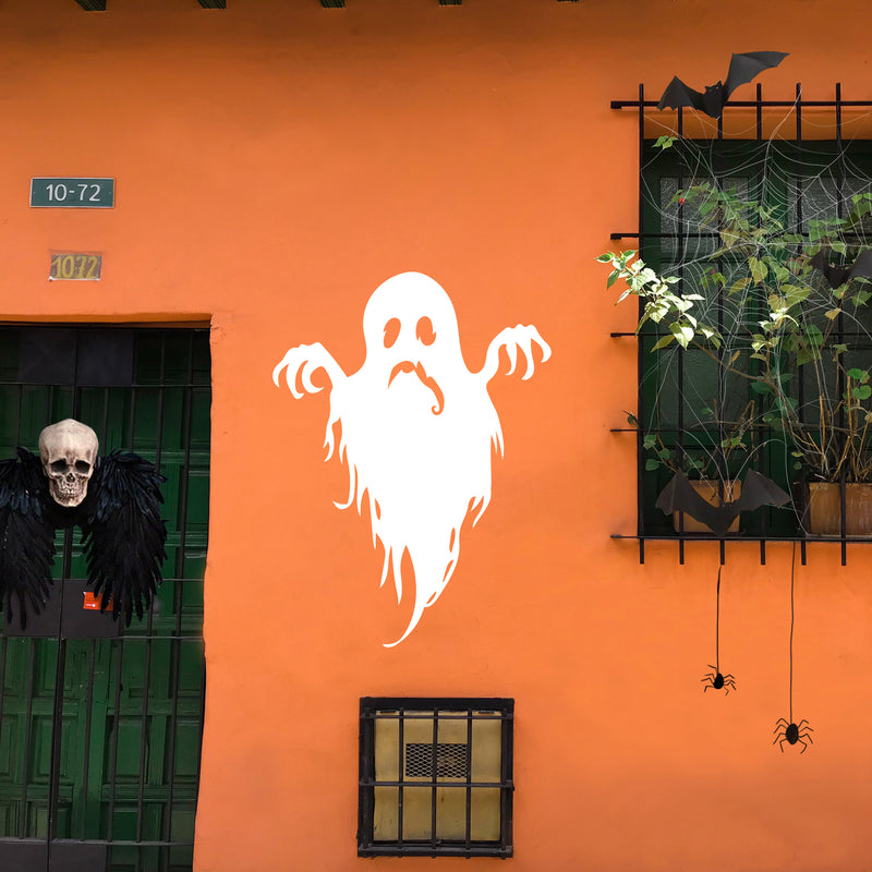 Vinyl Wall Art Decal - Sad Ghost - 27" x 20" - Fun Spooky Halloween Seasonal Movie Props Sticker - Kids Teens Adults Indoor Outdoor Wall Door Window Living Room Office Decor (27" x 20"; White) 3