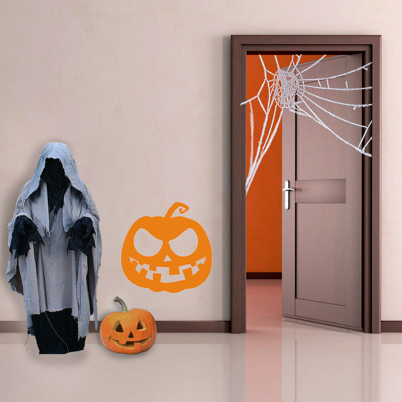 Vinyl Wall Art Decal - Scary Pumpkin - 23" x 23" - Fun Spooky Halloween Seasonal Decoration Sticker - Fall Season Indoor Outdoor Wall Door Window Living Room Office Decor (23" x 23"; Orange) 2
