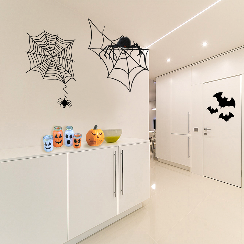 Vinyl Wall Art Decal - Spider and Spiderweb - 28" x 19" - Fun Spooky Halloween Seasonal Decoration Sticker - Cute Indoor Outdoor Wall Door Window Living Room Office Decor 3