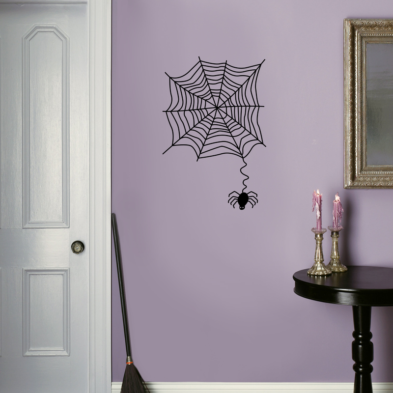 Vinyl Wall Art Decal - Spider and Spiderweb - 28" x 19" - Fun Spooky Halloween Seasonal Decoration Sticker - Cute Indoor Outdoor Wall Door Window Living Room Office Decor 2