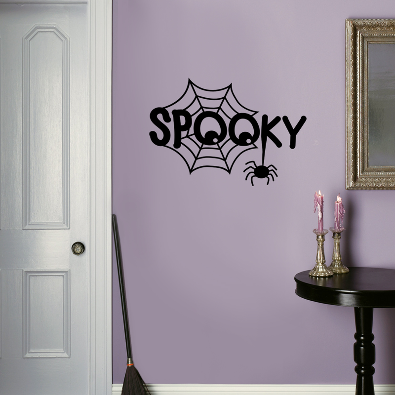 Vinyl Wall Art Decal - Spooky - 22" x 31" - Fun Spiderweb Eyes Halloween Seasonal Decoration Sticker - Teens Adults Indoor Outdoor Wall Door Window Living Room Office Decor 1