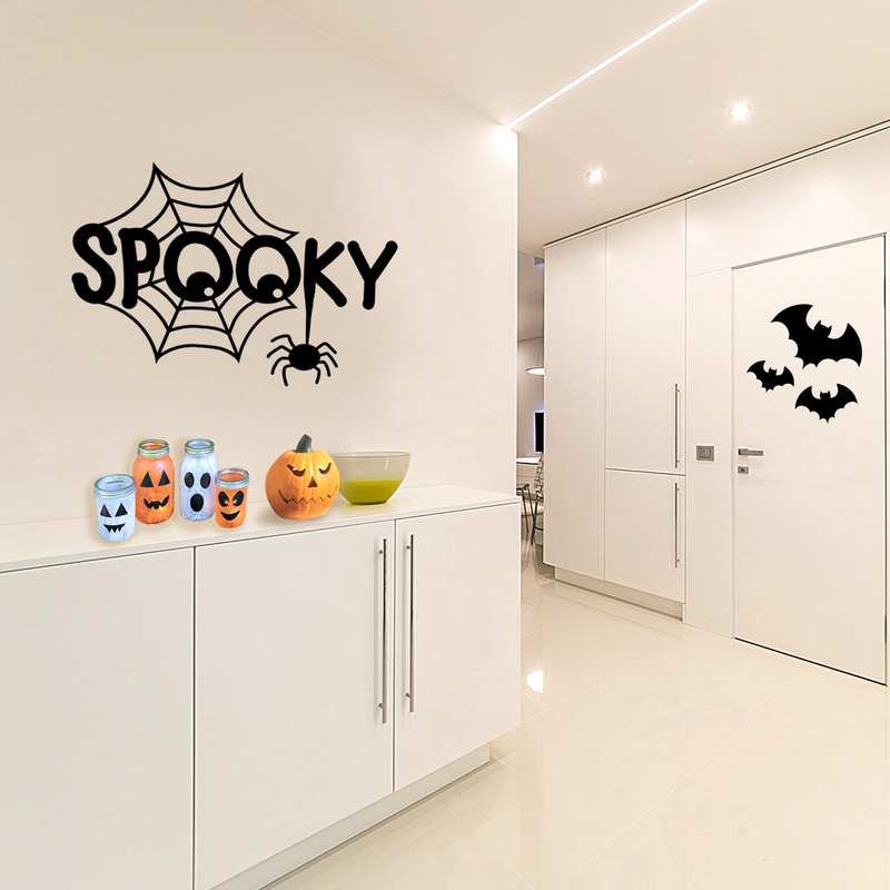 Vinyl Wall Art Decal - Spooky - 22" x 31" - Fun Spiderweb Eyes Halloween Seasonal Decoration Sticker - Teens Adults Indoor Outdoor Wall Door Window Living Room Office Decor 4