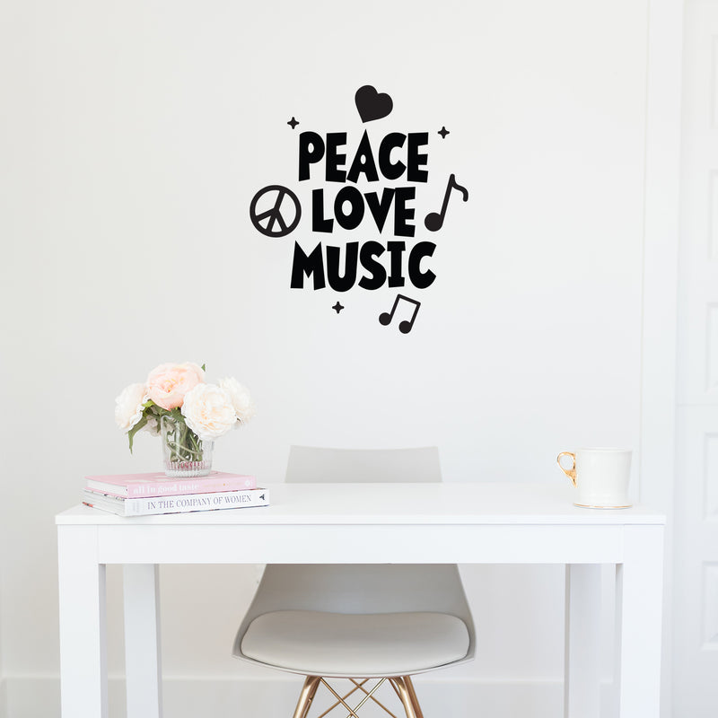 Vinyl Wall Art Decal - Peace Love Music - Modern Urban Music Lover Quote for Home Living Room Bedroom Sticker - Trendy Good Vibes for Office Business Workplace Decor (26" x 23"; Black) 2