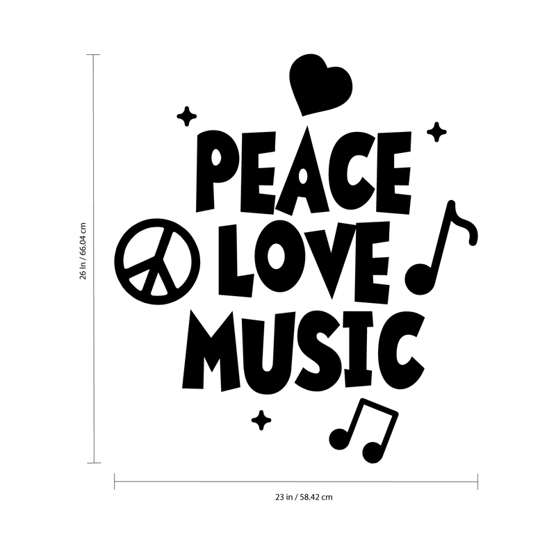 Vinyl Wall Art Decal - Peace Love Music - Modern Urban Music Lover Quote for Home Living Room Bedroom Sticker - Trendy Good Vibes for Office Business Workplace Decor (26" x 23"; Black) 4