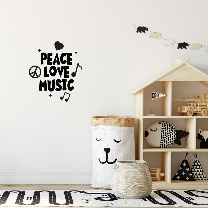 Vinyl Wall Art Decal - Peace Love Music - 26" x 23" - Modern Urban Music Lover Quote for Home Living Room Bedroom Sticker - Trendy Good Vibes for Office Business Workplace Decor (26" x 23"; Black) 3