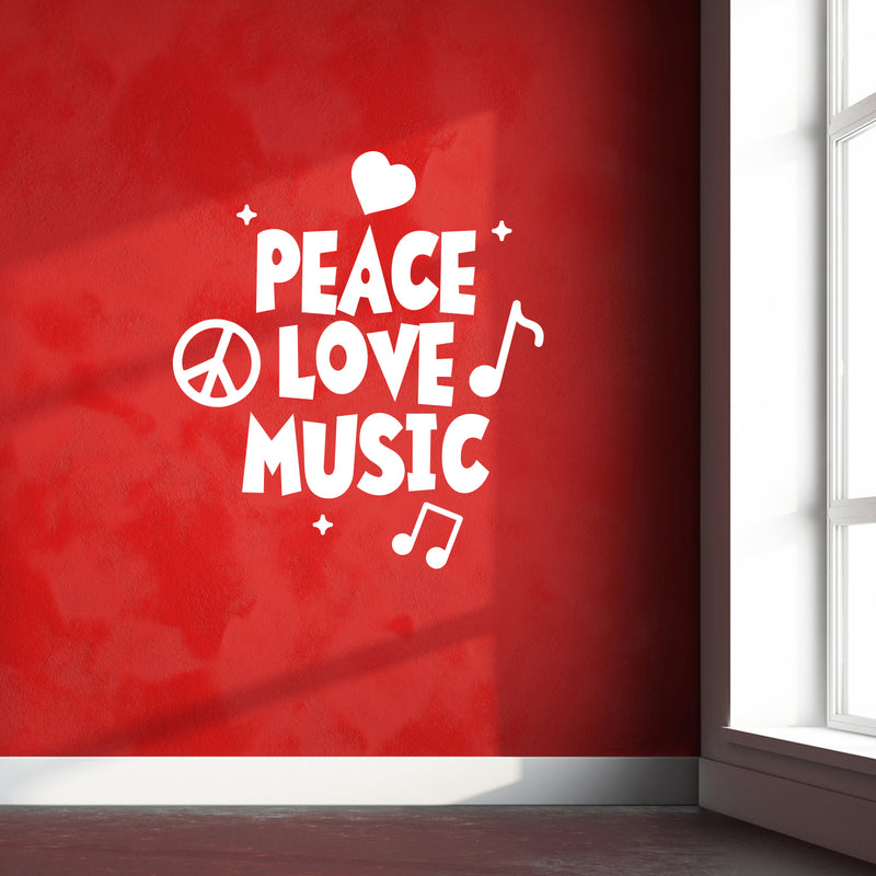 Vinyl Wall Art Decal - Peace Love Music - 26" x 23" - Modern Urban Music Lover Quote for Home Living Room Bedroom Sticker - Trendy Good Vibes for Office Business Workplace Decor (26" x 23"; White) 2