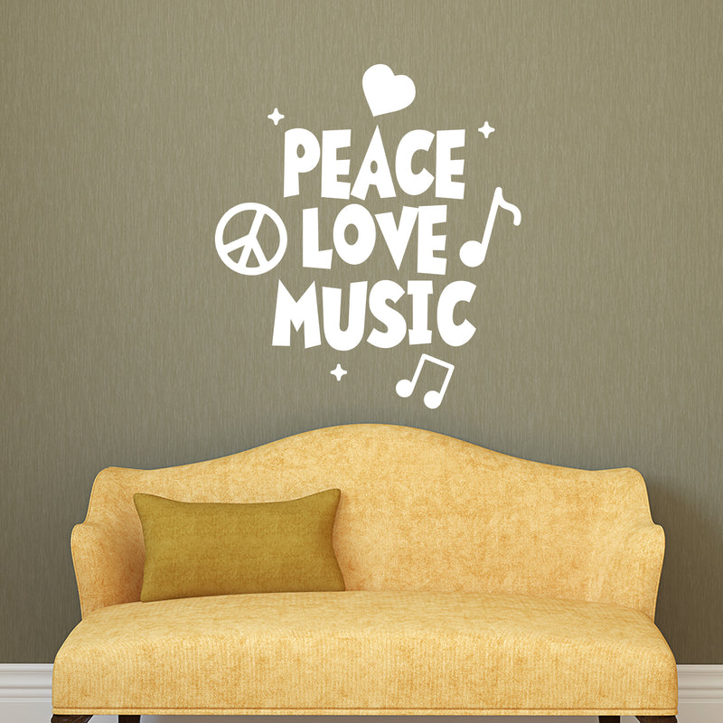 Vinyl Wall Art Decal - Peace Love Music - 26" x 23" - Modern Urban Music Lover Quote for Home Living Room Bedroom Sticker - Trendy Good Vibes for Office Business Workplace Decor (26" x 23"; White) 3