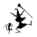 Vinyl Wall Art Decal - Dancing Witch And Cat - 24. Fun Halloween Theme Seasonal Decoration Sticker - Indoor Outdoor Wall Door Window Living Room Office Decor 1