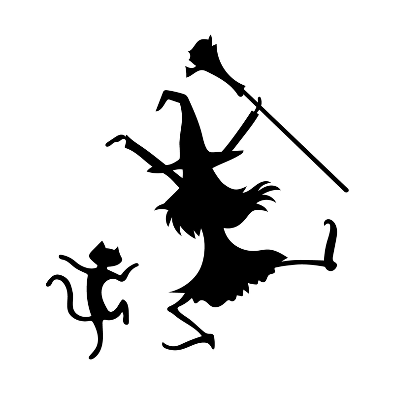 Vinyl Wall Art Decal - Dancing Witch and Cat - 24.5" x 23" - Fun Halloween Theme Seasonal Decoration Sticker - Indoor Outdoor Wall Door Window Living Room Office Decor 2