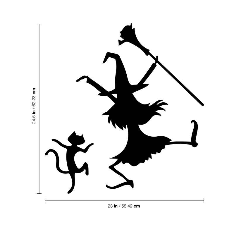 Vinyl Wall Art Decal - Dancing Witch and Cat - 24.5" x 23" - Fun Halloween Theme Seasonal Decoration Sticker - Indoor Outdoor Wall Door Window Living Room Office Decor 3