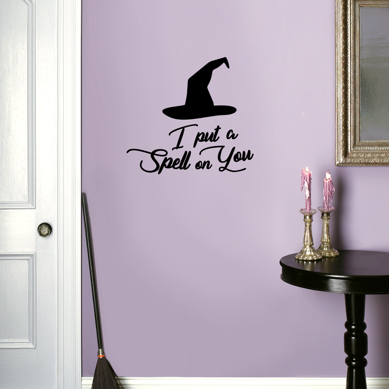 Vinyl Wall Art Decal - I Put A Spell On You - Witch Hat Seasonal Greeting Letters Decoration Sticker - Teens Adults Indoor Outdoor Wall Door Window Living Room Office Decor 2