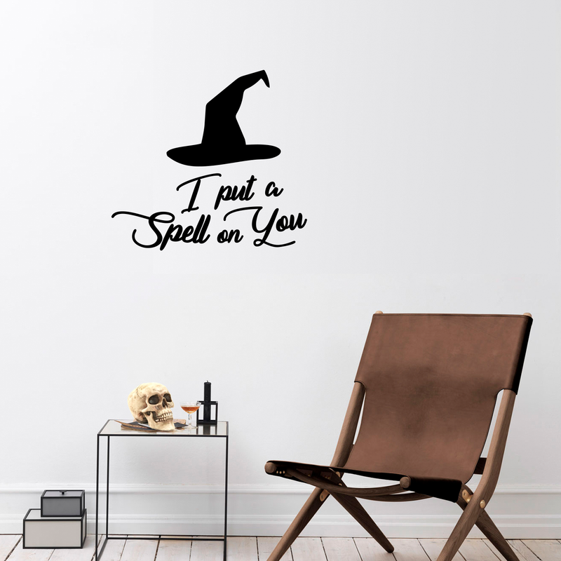 Vinyl Wall Art Decal - I Put A Spell On You - 20" x 22" - Witch Hat Seasonal Greeting Letters Decoration Sticker - Teens Adults Indoor Outdoor Wall Door Window Living Room Office Decor 3