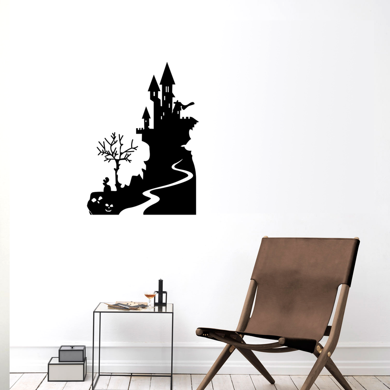 Vinyl Wall Art Decal - Halloween Castle - 30" x 22.5" - Spooky Seasonal Modern Decoration Sticker - Trendy Kids Teens Adults Indoor Outdoor Wall Door Window Living Room Office Decor 2