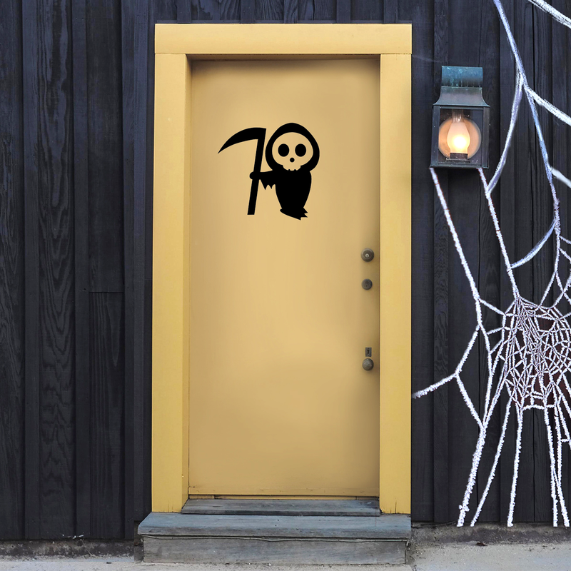 Vinyl Wall Art Decal - Cute Little Grim Reaper - 22" x 23" - Spooky Halloween Season Decoration Sticker - Trendy Indoor Outdoor Wall Door Window Living Room Office Decor (22" x 23"; Black) 3