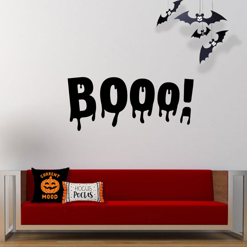 Vinyl Wall Art Decal - Booo - Fun Halloween Slimey Letters Seasonal Decoration Sticker - Kids Teens Adults Indoor Outdoor Wall Door Window Living Room Office Decor (22" x 51"; Black) 2