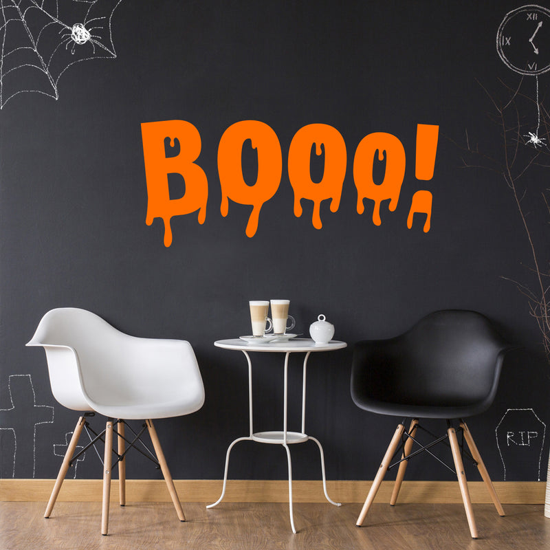 Vinyl Wall Art Decal - Booo - 22" x 51" - Fun Halloween Slimey Letters Seasonal Decoration Sticker - Kids Teens Adults Indoor Outdoor Wall Door Window Living Room Office Decor (22" x 51"; Orange) 1