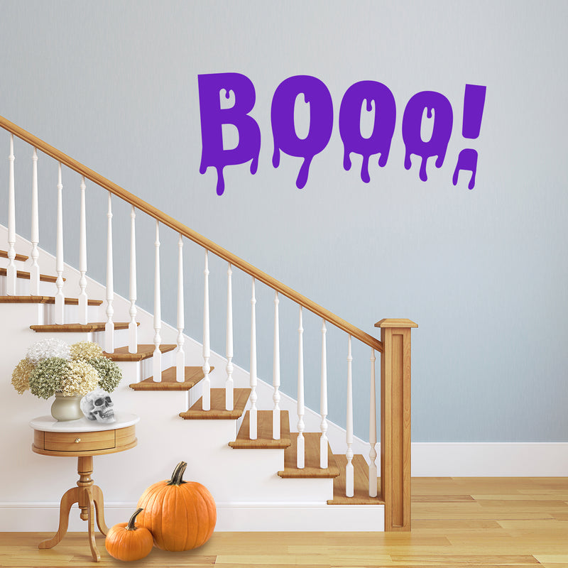 Vinyl Wall Art Decal - Booo - 22" x 51" - Fun Halloween Slimey Letters Seasonal Decoration Sticker - Kids Teens Adults Indoor Outdoor Wall Door Window Living Room Office Decor (22" x 51"; Purple) 1