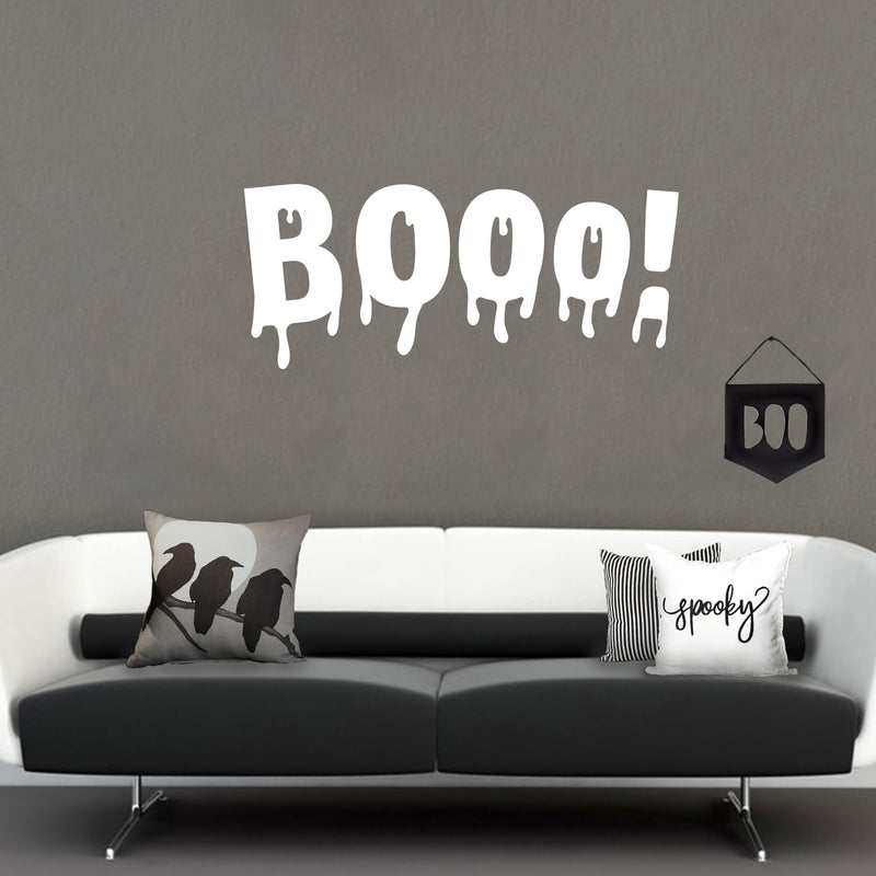 Vinyl Wall Art Decal - Booo - 22" x 51" - Fun Halloween Slimey Letters Seasonal Decoration Sticker - Kids Teens Adults Indoor Outdoor Wall Door Window Living Room Office Decor (22" x 51"; White) 4