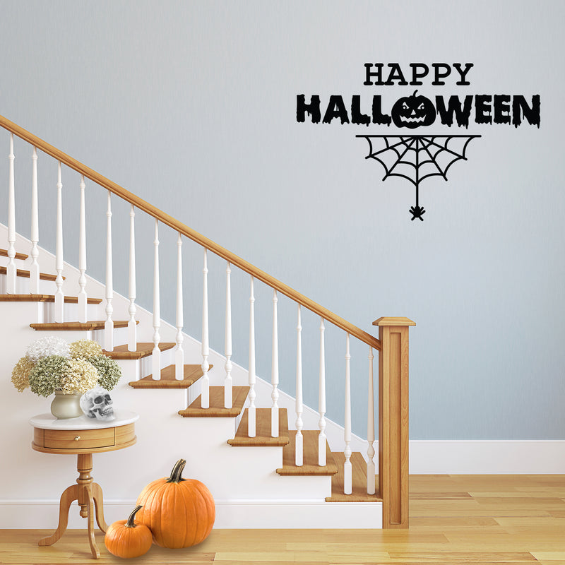 Vinyl Wall Art Decal - Happy Halloween with Spiderweb - Fun Halloween Season Decor Sticker - Kids Teens Adults Indoor Outdoor Wall Door Window Living Room Office Decor (15" x 23"; Black) 3