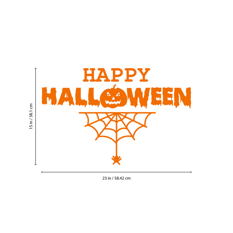Vinyl Wall Art Decal - Happy Halloween with Spiderweb - 15" x 23" - Fun Halloween Season Decor Sticker - Kids Teens Adults Indoor Outdoor Wall Door Window Living Room Office Decor (15" x 23"; Orange) 4
