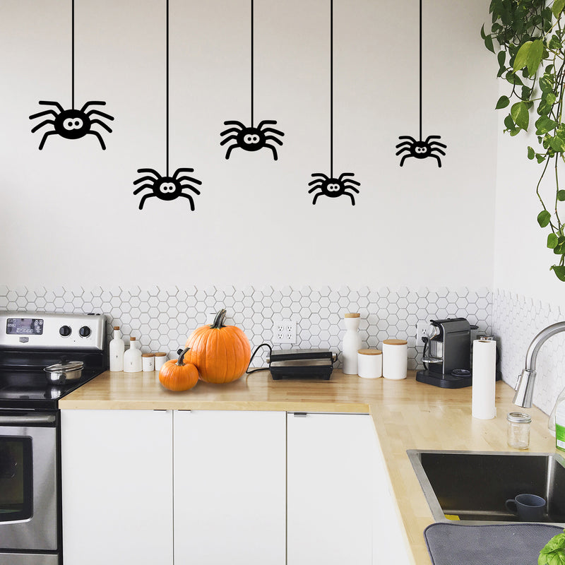 Set of 5 Vinyl Wall Art Decals - Spiders - Cute Halloween Seasonal Decoration Sticker - Kids Teens Adults Indoor Outdoor Wall Door Window Living Room Office Decor 2