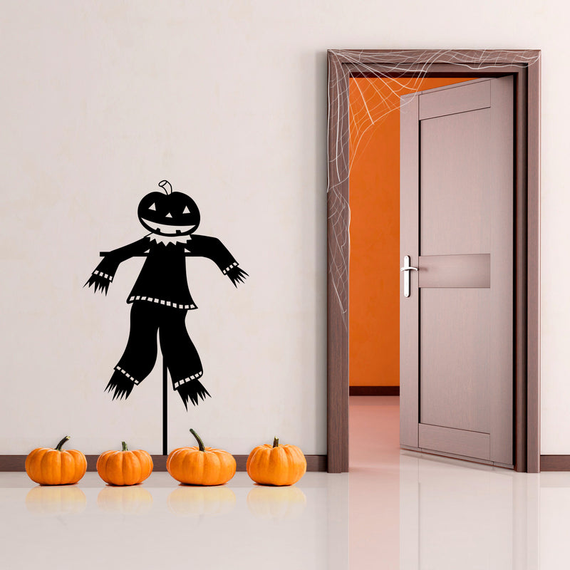 Vinyl Wall Art Decal - Pumpkin Head Scarecrow - Happy Halloween Season Decoration Sticker - Kids Teens Adults Indoor Outdoor Wall Door Window Living Room Office Decor 2