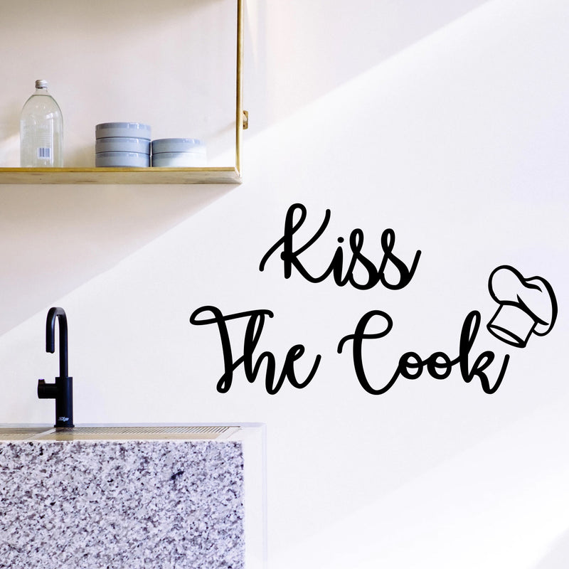 Vinyl Wall Art Decal - Kiss The Cook - 12" x 23" - Funny Adult Humor Cursive Lettering Quotes Home Bedroom Living Room Wall Decor - Witty Kitchen Dining Room Chef Decor Sticker 2