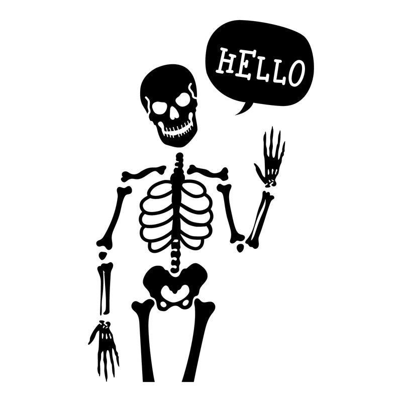 Vinyl Wall Art Decal - Hello Skeleton - Spooky Halloween Decoration Sticker - Indoor Outdoor Wall Door Living Room School Bedroom Home Office Apartment Decor 1