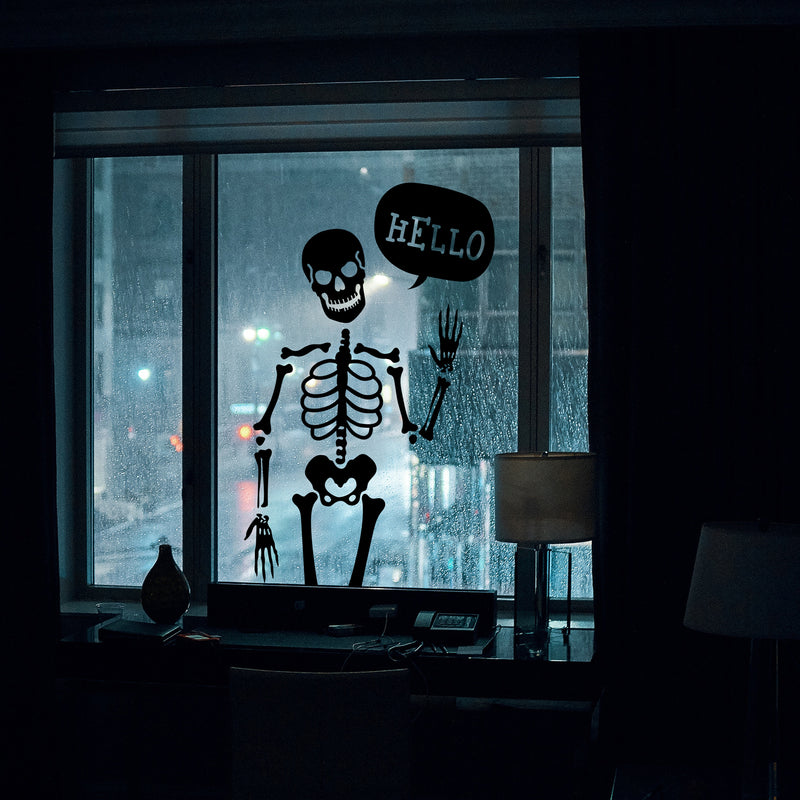 Vinyl Wall Art Decal - Hello Skeleton - 35" x 22" - Spooky Halloween Decoration Sticker - Indoor Outdoor Wall Door Living Room School Bedroom Home Office Apartment Decor 2