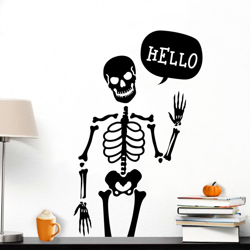 Vinyl Wall Art Decal - Hello Skeleton - Spooky Halloween Decoration Sticker - Indoor Outdoor Wall Door Living Room School Bedroom Home Office Apartment Decor 3