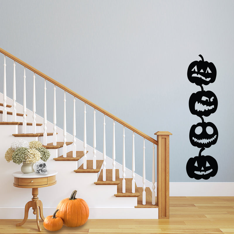 Vinyl Wall Art Decal - 4 Stacked Pumpkins - 21" x 80" - Spooky Halloween Season Decoration Sticker - Indoor Outdoor Wall Door Living Room Bedroom Home Office Apartment Decor (21" x 80"; Black) 1